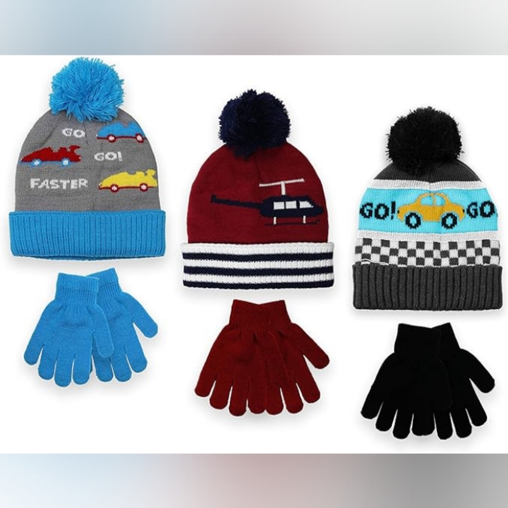 Minus 5° by Polar Wear Boys Winter Beanie Hat and Glove Set 3 pack (6 Piece Set